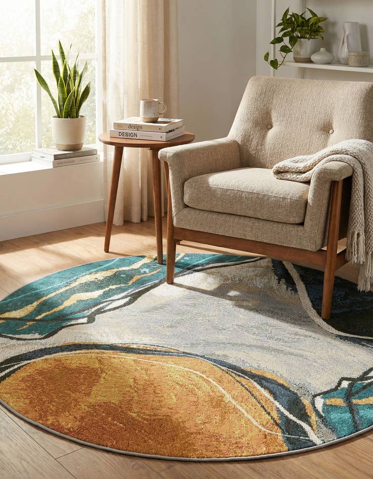 Detail image of 4' 1 x 4' 1 Easy-Clean Modern Indoor / Outdoor Round Rug