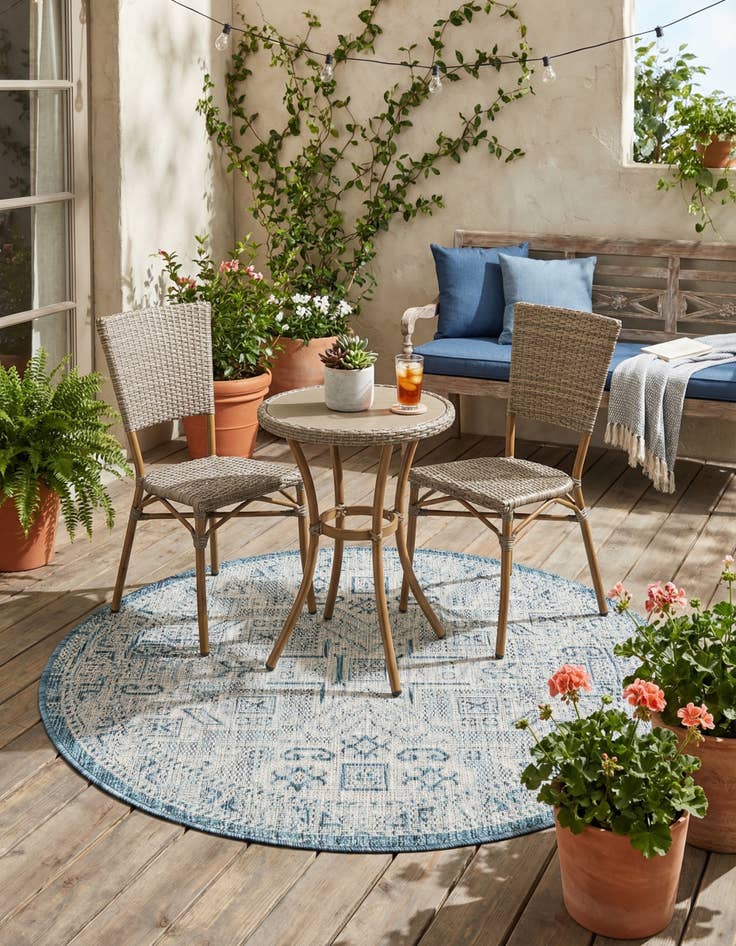 Detail image of 3' x 3'  Washable Aztec Indoor / Outdoor Round Rug