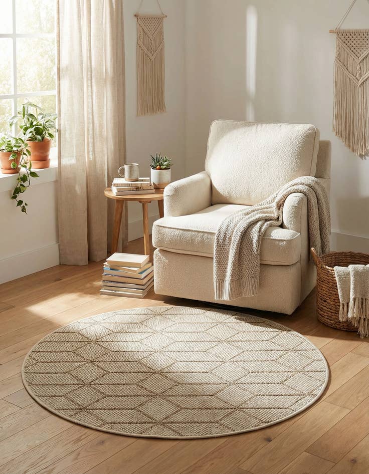 Detail image of  3' 1 x 3' 1  Washable Lattice Indoor / Outdoor Round Rug