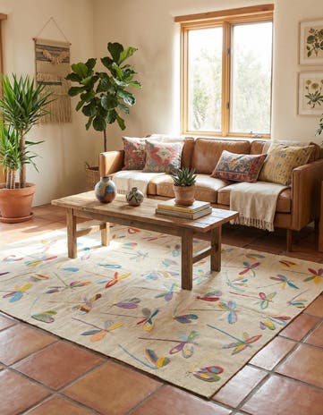 5' 1 x 6' 2 Hand Woven Kilim Suzani Wool Rug