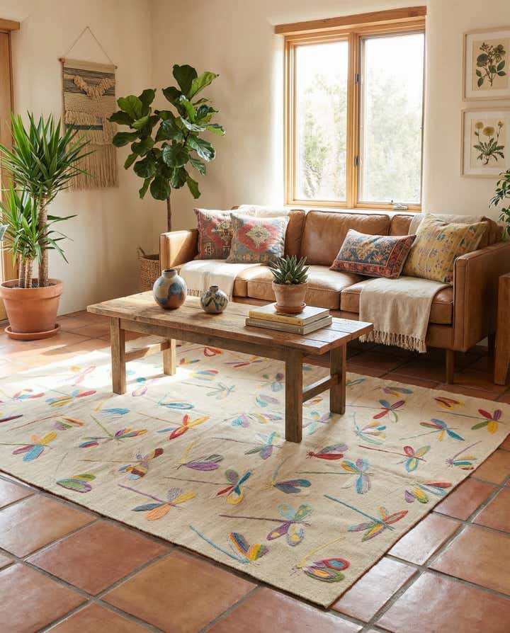 5' 1 x 6' 2 Hand Woven Kilim Suzani Wool Rug