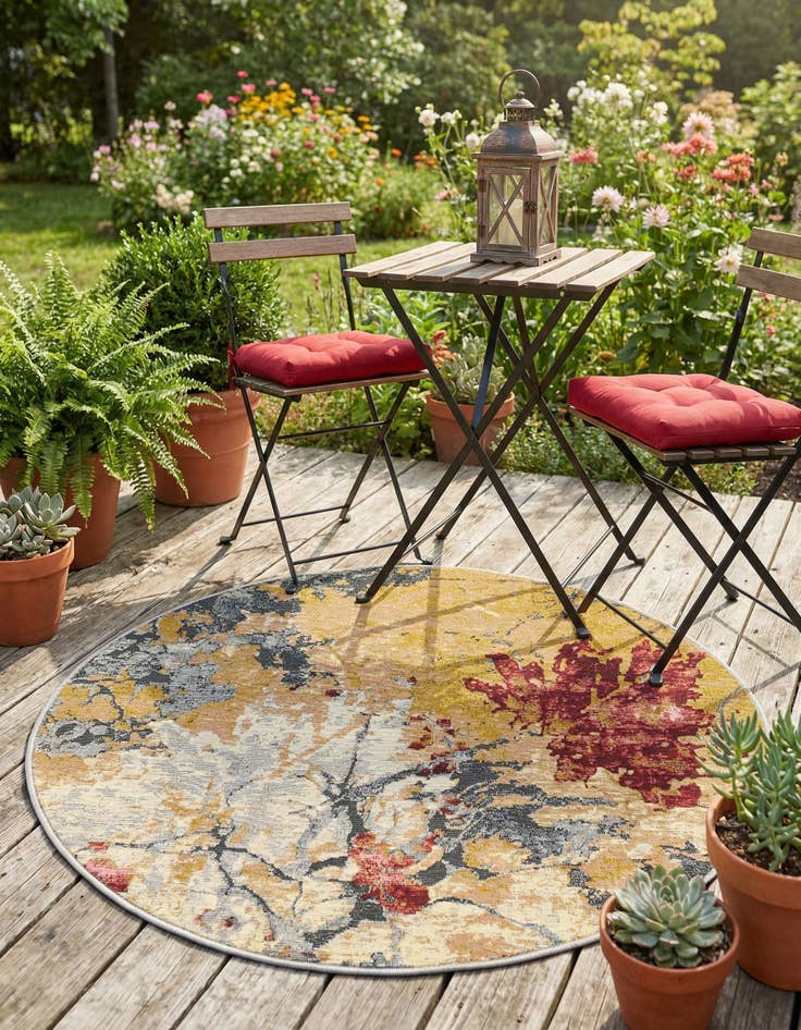 Detail image of 3' 3 x 3' 3  Washable Modern Indoor / Outdoor Round Rug