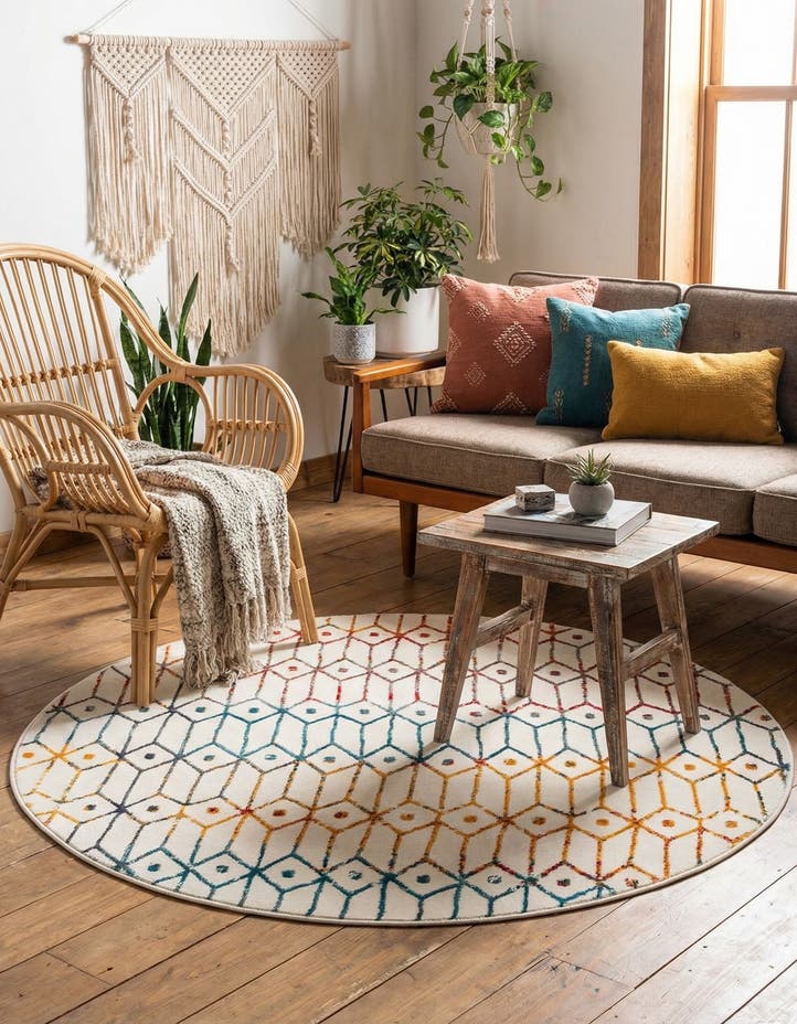 5' x 5' Lattice Trellis Round Rug
