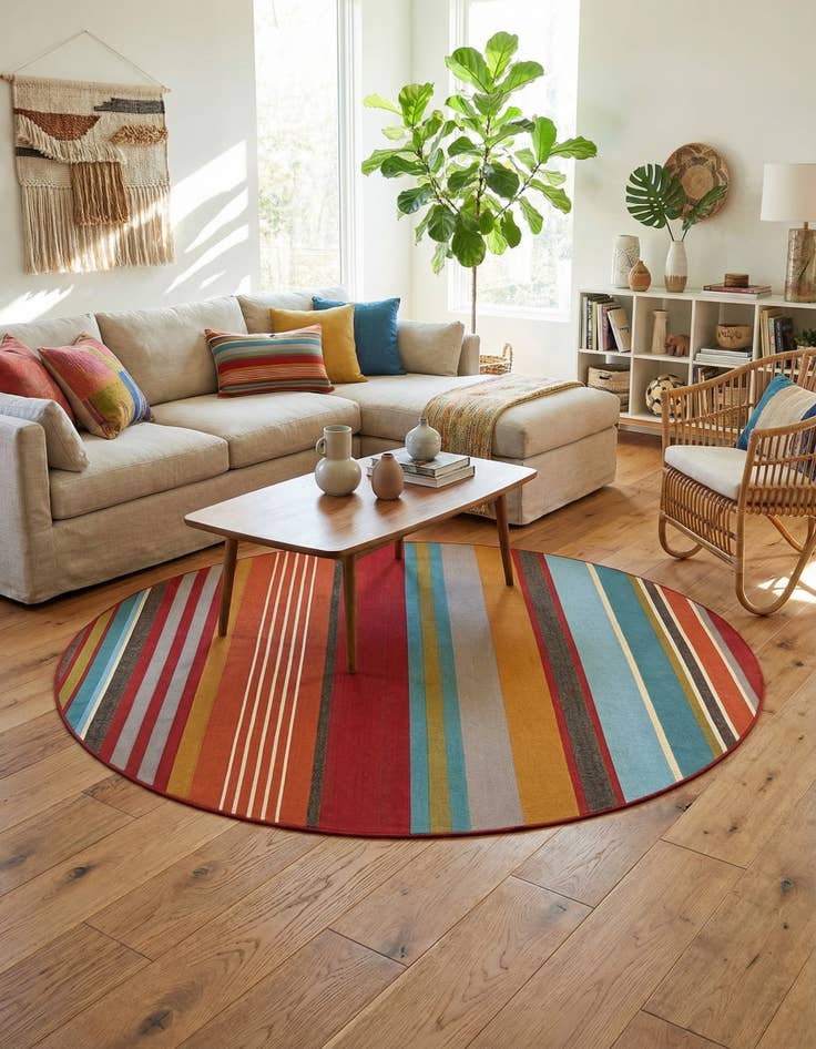 Detail image of 7' 10 x 7' 10 Easy-Clean Modern Indoor / Outdoor Round Rug