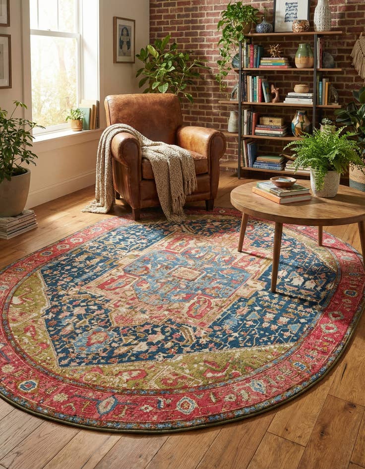 Detail image of  7' 10 x 10'  Washable Traditional Indoor / Outdoor Oval Rug