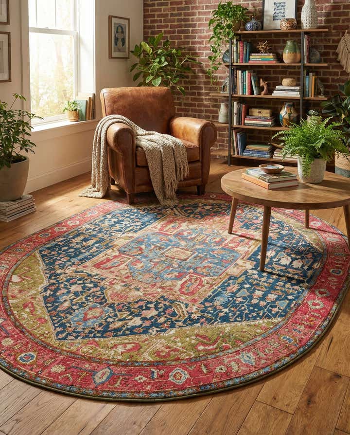7' 10 x 10' Easy-Clean Traditional Indoor / Outdoor Oval Rug