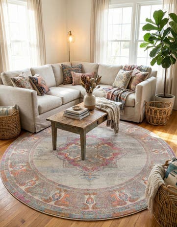 Light Blue Washable Palazzo Round Rug