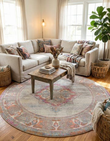 Light Blue Washable Palazzo Round Rug