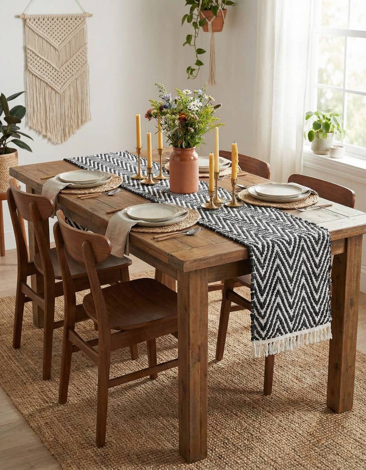 Detail image of  1' 2 x 10'  Hand Woven Chindi Chevron Table Runner Rug