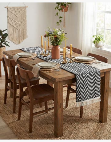 Black and White Hand Woven Chindi Chevron Table Runner Rug