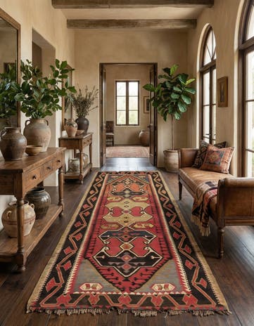5' 4 x 11' 2 Hand Woven Kilim Fars Wool Runner Rug