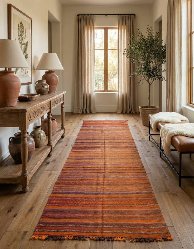 Detail image of  3' 9 x 11'  Hand Woven Kilim Modern Wool Runner Rug