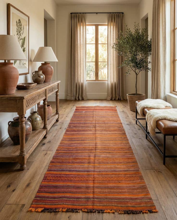 Detail image of 3' 9 x 11' Hand Woven Kilim Modern Wool Runner Rug