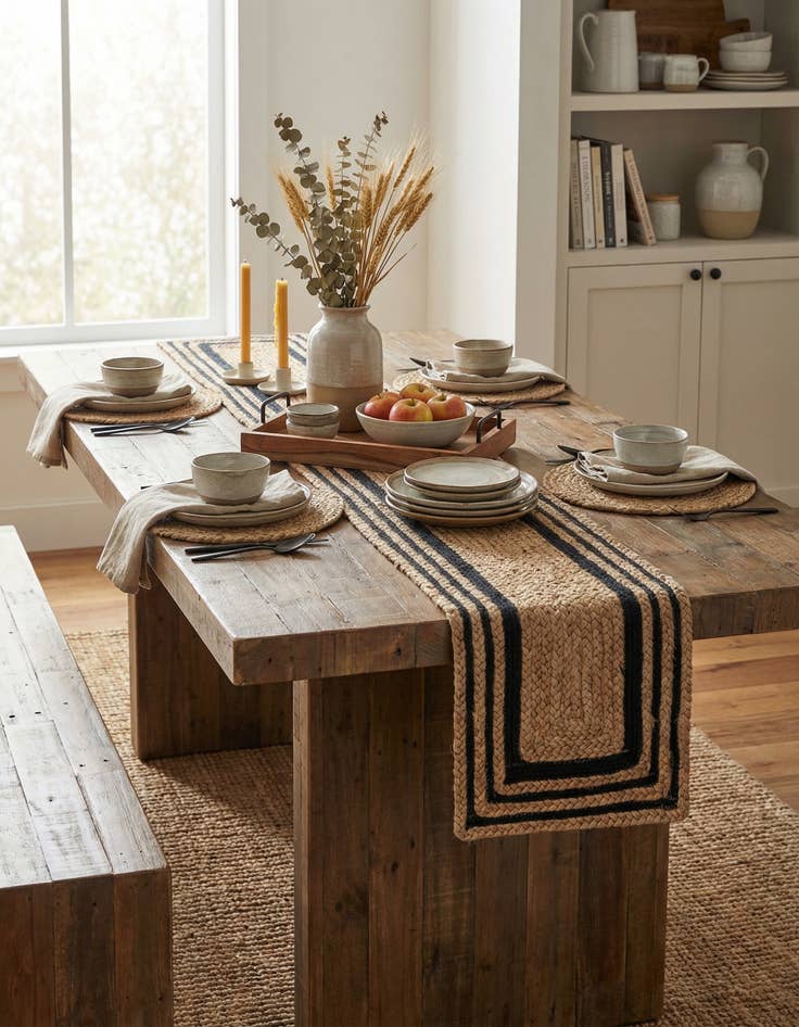 Detail image of  1' 2 x 4' 1  Hand Braided Jute Table Runner Rug