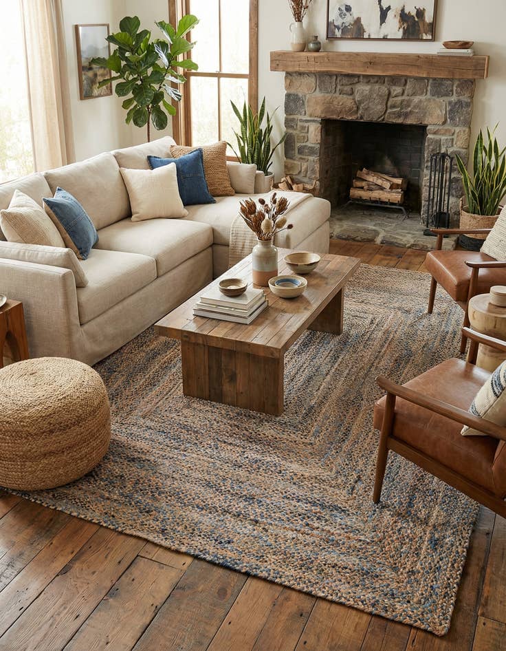 Detail image of  10' x 13' 1  Hand Braided Chindi Rug