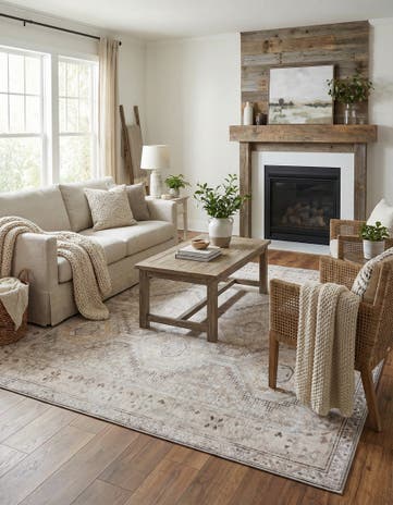 Ivory and Beige Washable Yara Square Rug
