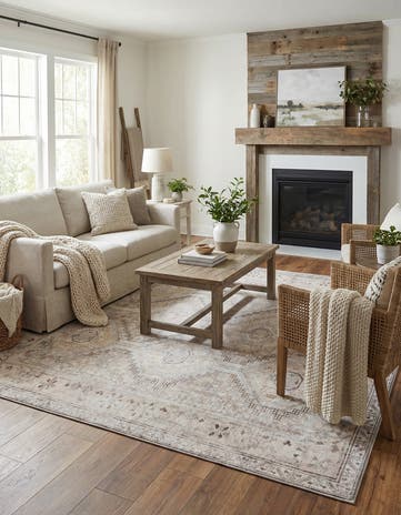 Ivory and Beige Washable Yara Square Rug