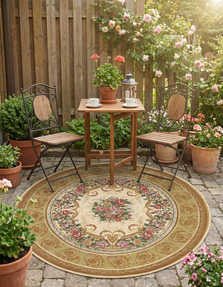 Detail image of 3' x 3'  Washable Traditional Indoor / Outdoor Round Rug