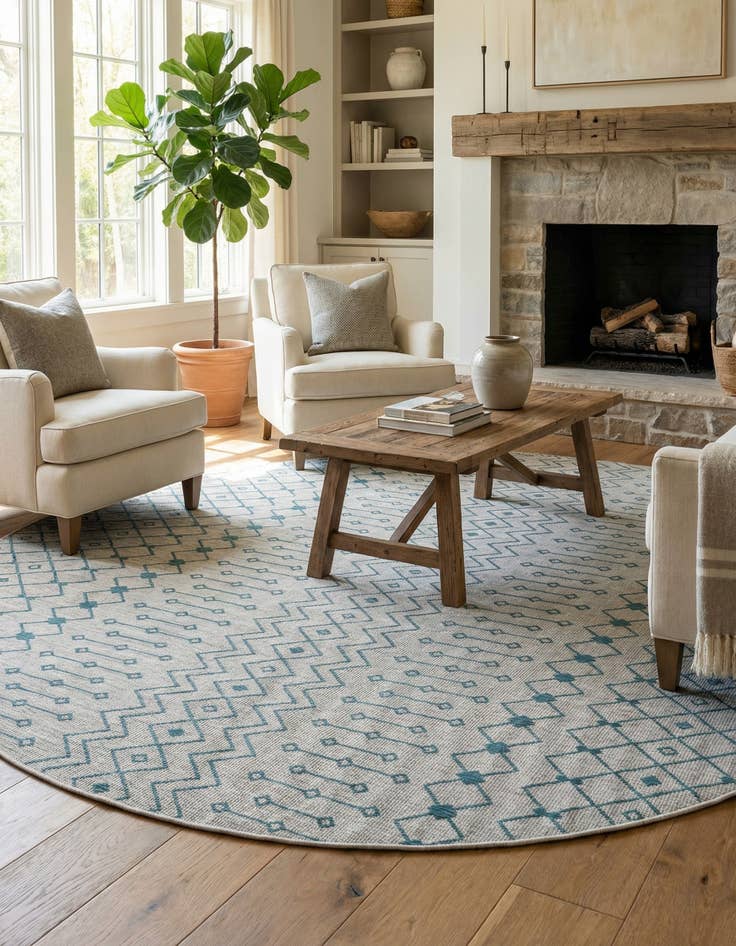 Detail image of 13' x 13'  Washable Trellis Indoor / Outdoor Round Rug