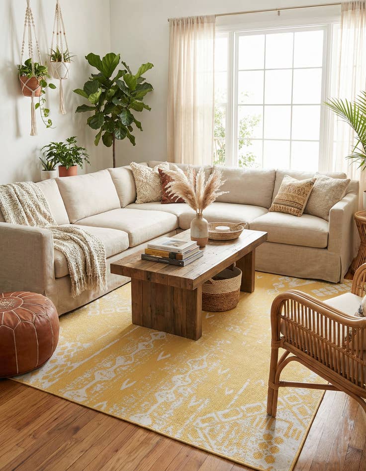 Detail image of  9' x 12'  Washable Bohemian Indoor / Outdoor Rug