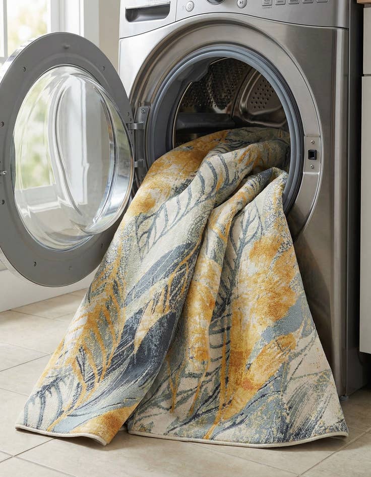 Detail image of 7' 10 x 7' 10  Washable Botanical Indoor / Outdoor Square Rug