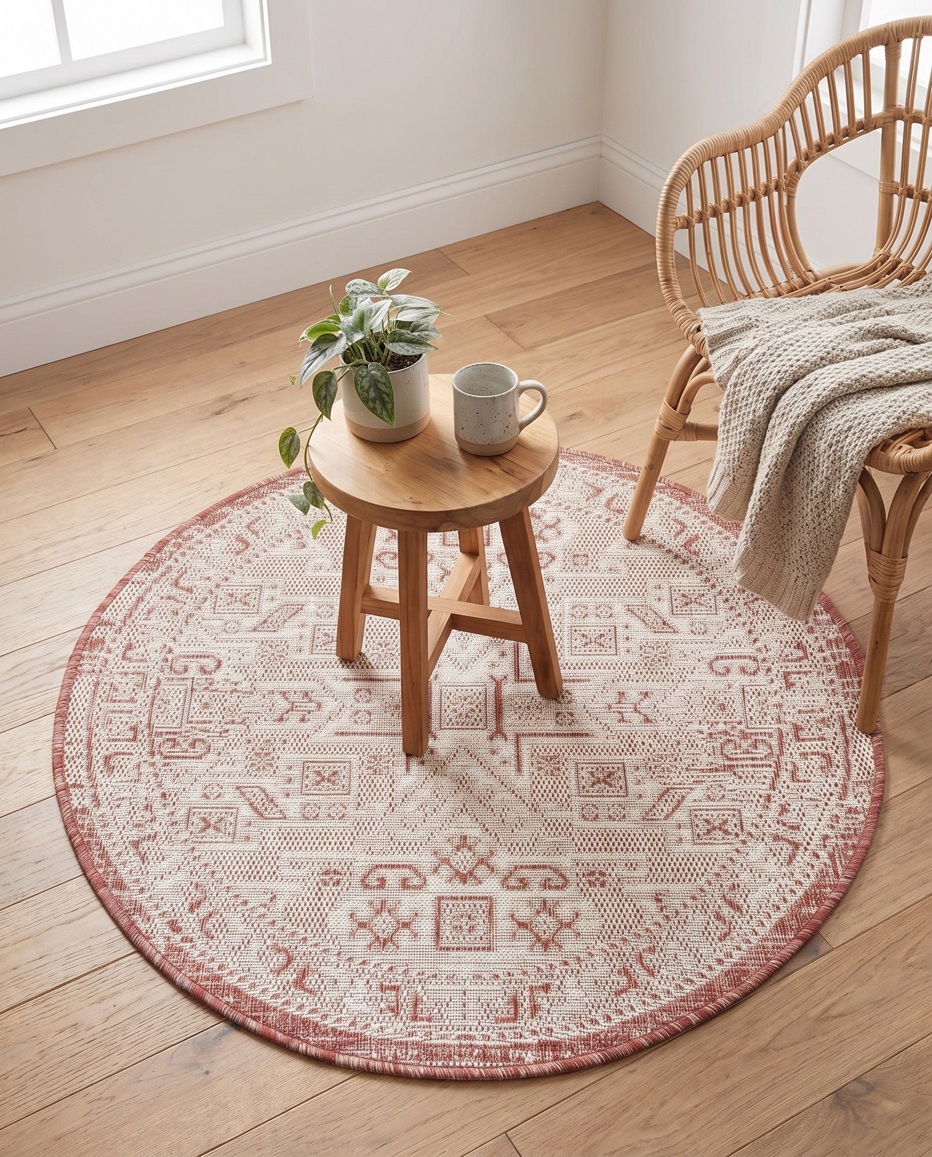 3' x 3' Easy-Clean Aztec Indoor / Outdoor Round Rug