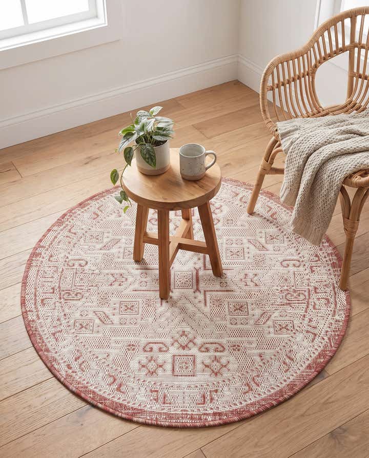 3' x 3' Easy-Clean Aztec Indoor / Outdoor Round Rug