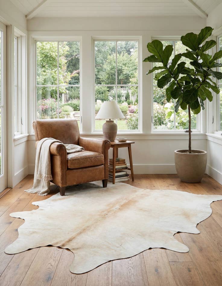 Detail image of 5' 11 x 6' 5 Cowhide Leather Square Rug