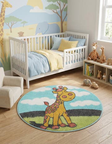 3' 3 x 3' 3 Giraffe Whimsy Kids Round Rug