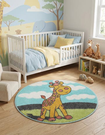 3' 3 x 3' 3 Giraffe Whimsy Kids Round Rug