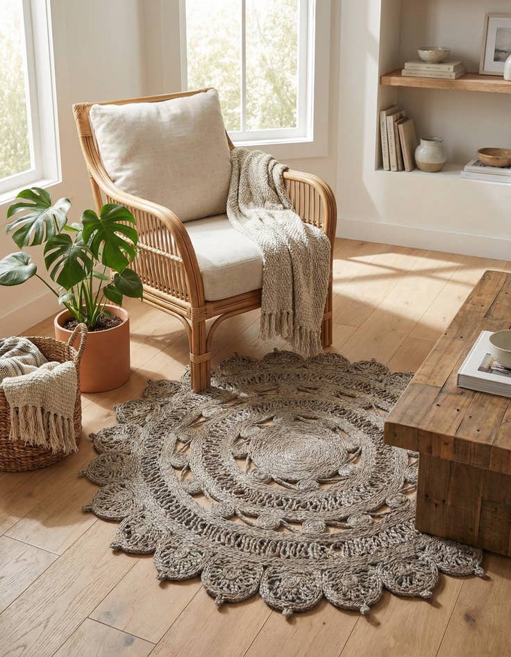 Detail image of  4' 1 x 4' 1  Hand Braided Jute Round Rug