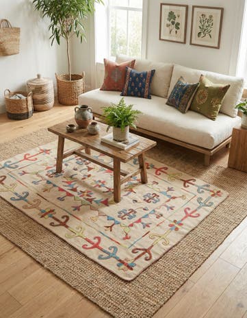 4' 11 x 6' 6 Hand Woven Kilim Suzani Wool Rug