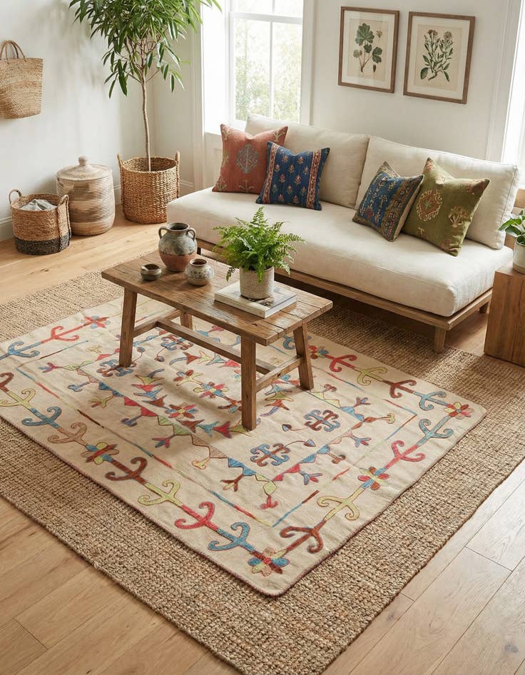 Detail image of 4' 11 x 6' 6  Hand Woven Kilim Suzani Wool Rug