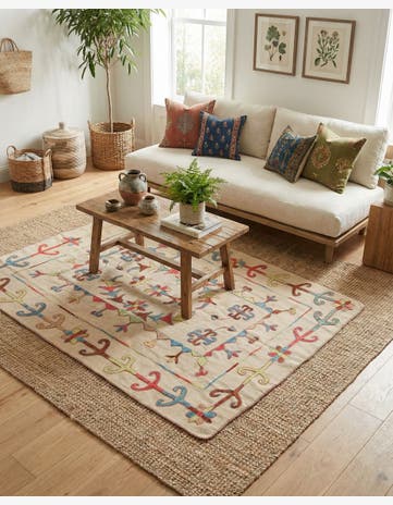 4' 11 x 6' 6 Hand Woven Kilim Suzani Wool Rug