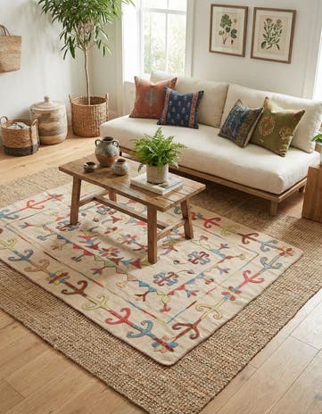 4' 11 x 6' 6 Hand Woven Kilim Suzani Wool Rug