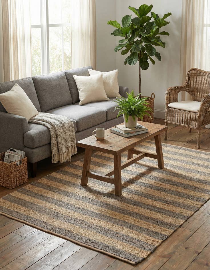 Detail image of 6' 1 x 9'  Hand Braided Jute Rug