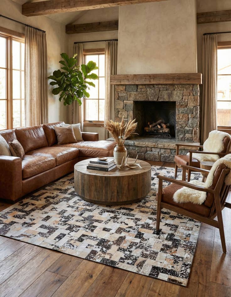 Detail image of  8' 1 x 10' 1 Cowhide Leather Rug