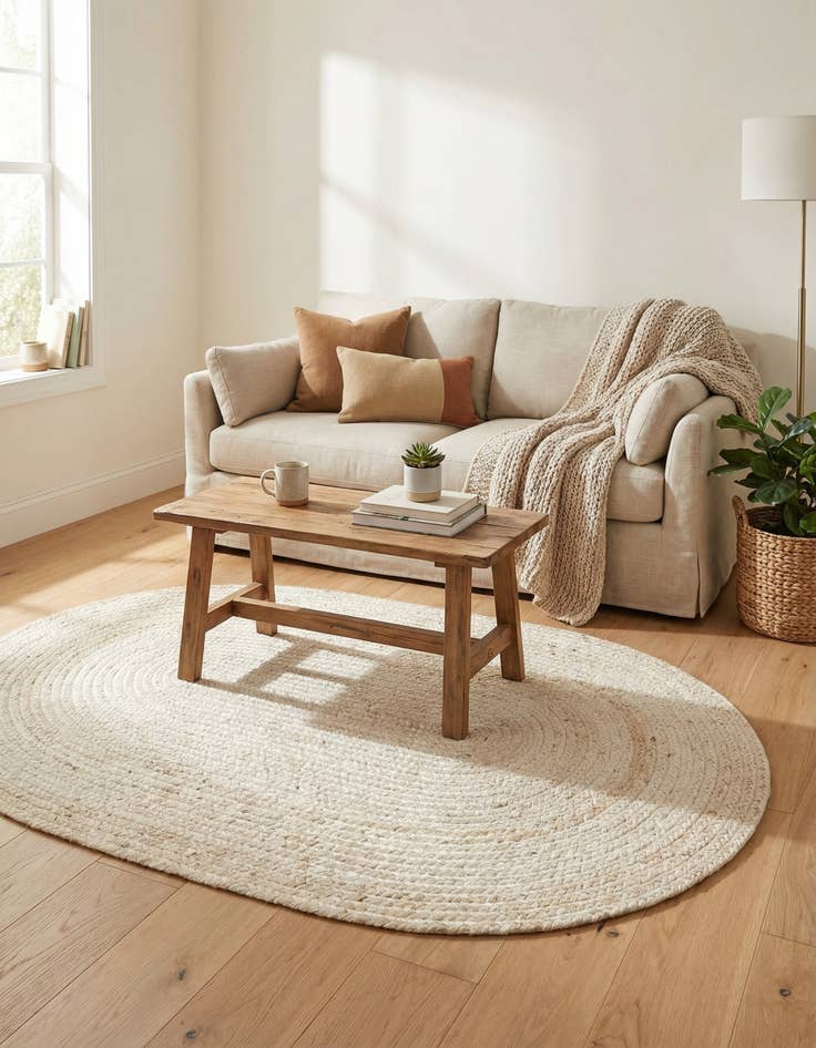 Detail image of  3' 3 x 5' 1  Hand Braided Jute Oval Rug