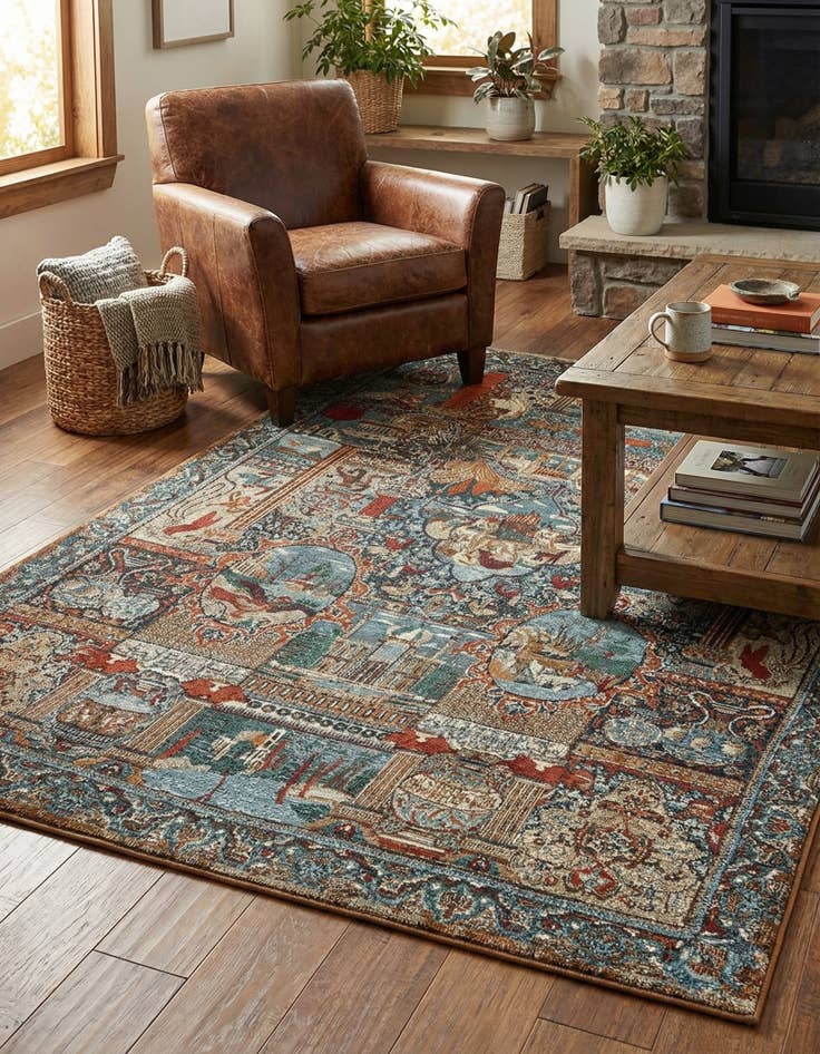 Detail image of 5' 3 x 7'  Washable Traditional Indoor / Outdoor Rug