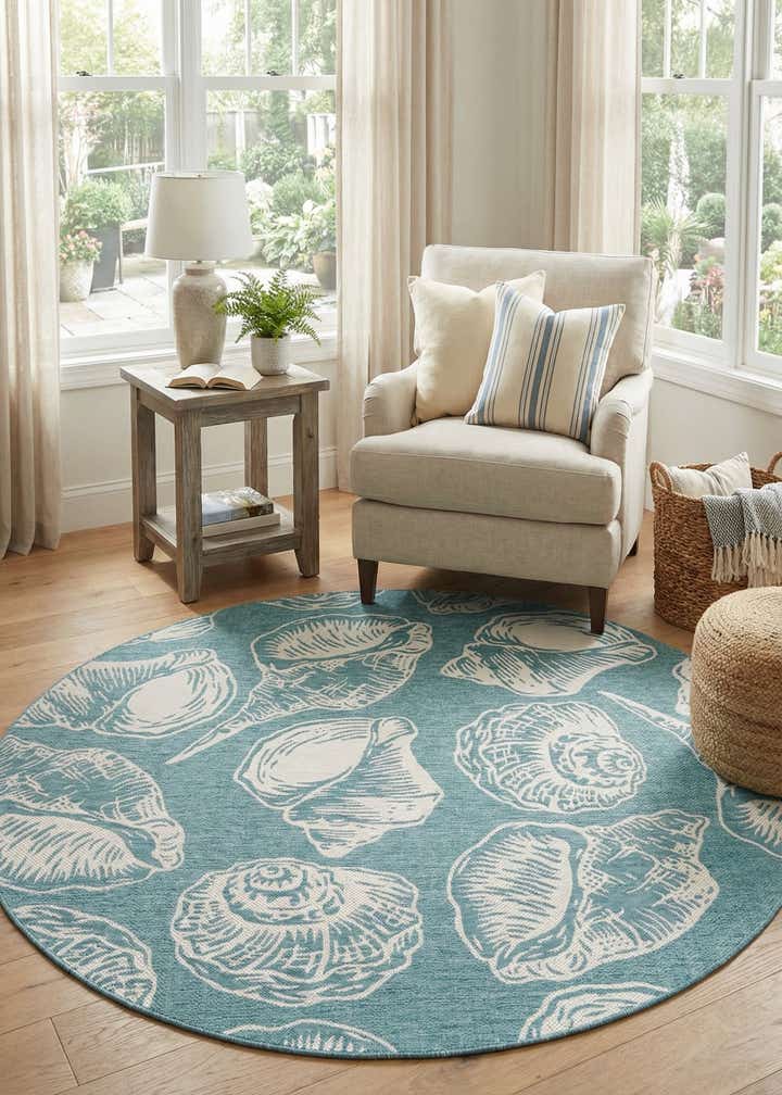 7' 10 x 7' 10 Easy-Clean Coastal Indoor / Outdoor Round Rug