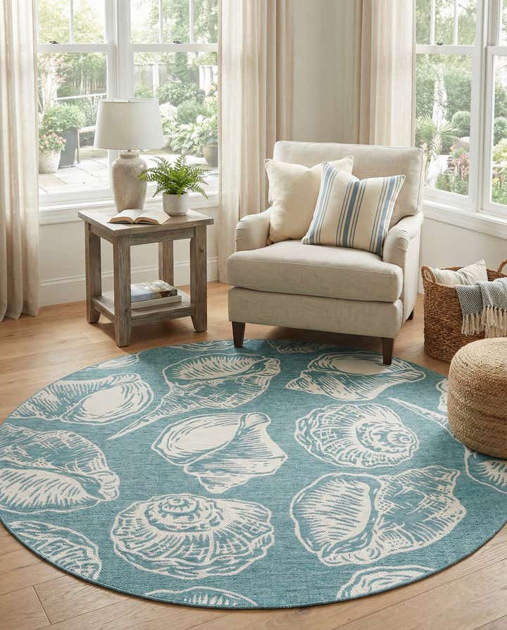 7' 10 x 7' 10 Easy-Clean Coastal Indoor / Outdoor Round Rug