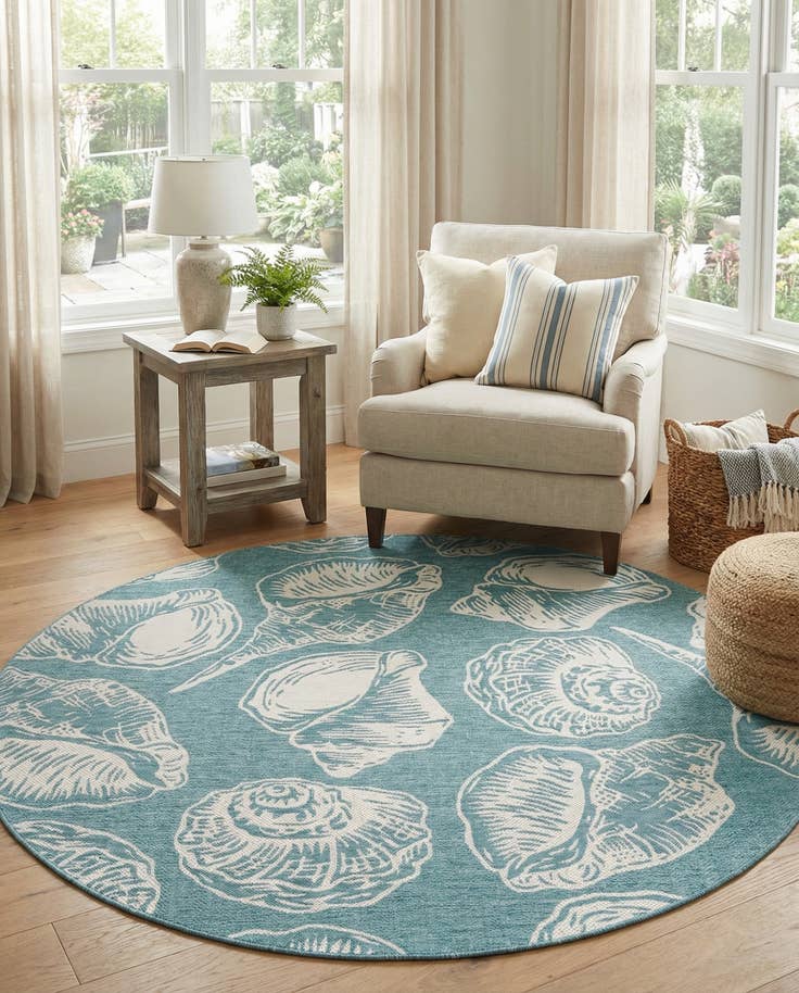 Detail image of 7' 10 x 7' 10 Easy-Clean Coastal Indoor / Outdoor Round Rug