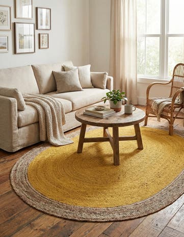 Yellow Handmade Braided Jute Oval Rug