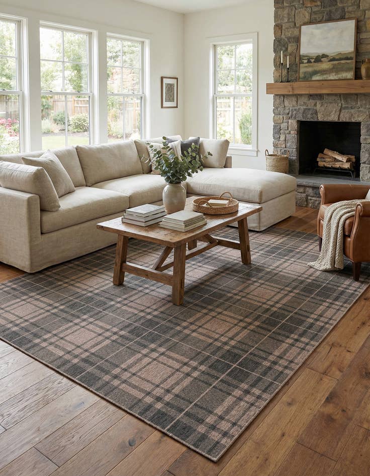 Detail image of 10' x 14'  Washable Checkered Indoor / Outdoor Rug