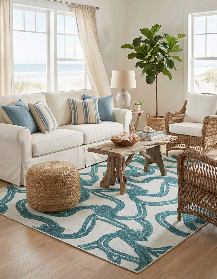 Detail image of 9' x 12'  Washable Coastal Indoor / Outdoor Rug