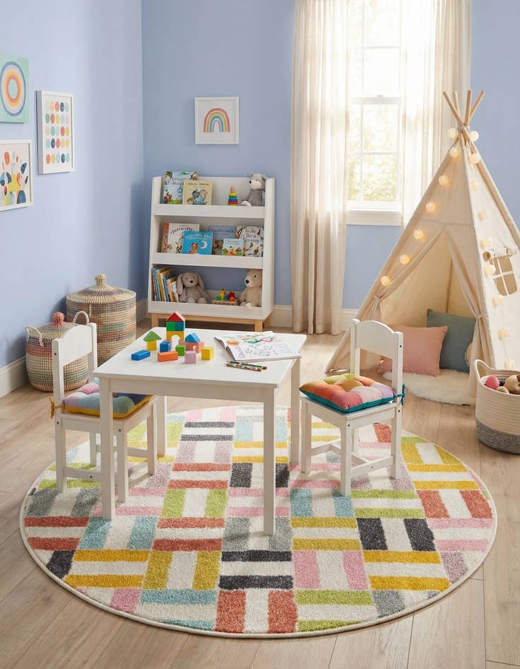 Detail image of 3' 3 x 3' 3 Checkered Whimsy Kids Round Rug