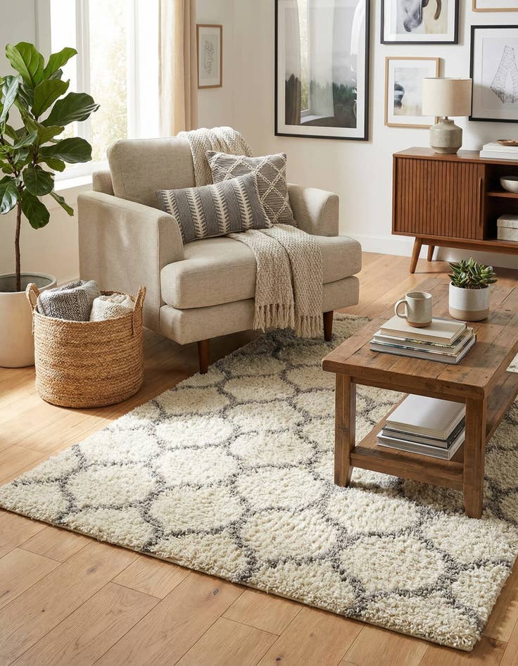 Detail image of  5' 3 x 5' 3 Lattice Shag Square Rug