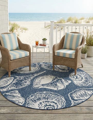 6' x 6' Easy-Clean Coastal Indoor / Outdoor Round Rug