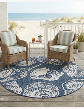 6' x 6' Easy-Clean Coastal Indoor / Outdoor Round Rug