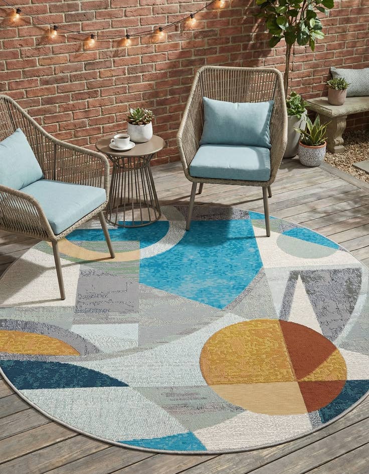 Detail image of 4' 1 x 4' 1  Washable Modern Indoor / Outdoor Round Rug